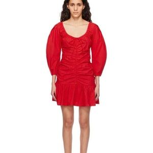 Ganni Red Puff Sleeve Dress